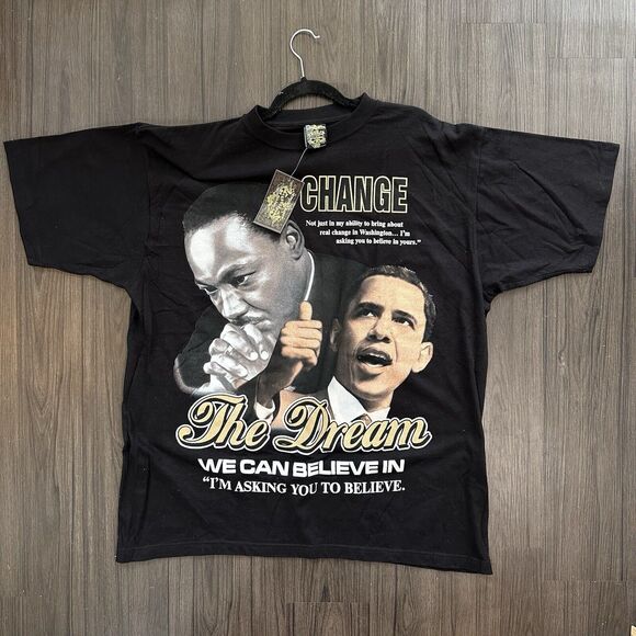 NWT MLK Barack Obama Change Dream Rap Tee T Shirt Black Men’s Size XXL Y2K Vote - Picture 2 of 8